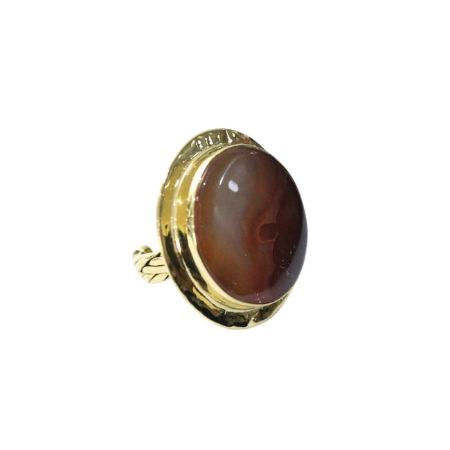 Brown Lace Agate Woven Brass Ring