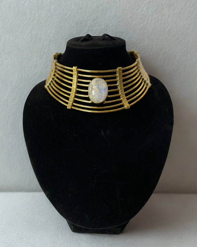Multy Layer With Moonstone Thick Brass Choker