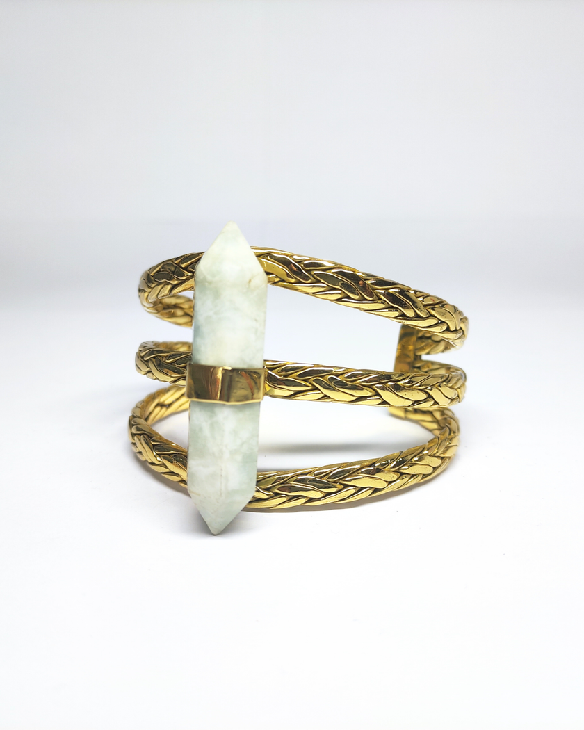 Aqua Marine Pointy With Gold Brass 3 Layer Woven Gold Brass Bangle