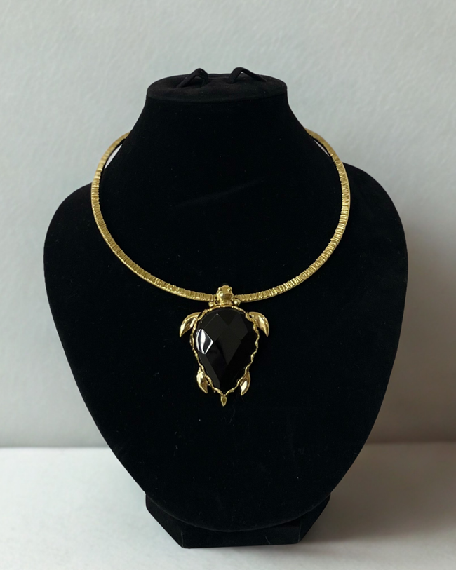 Turtle Black Onyx Brass Necklace