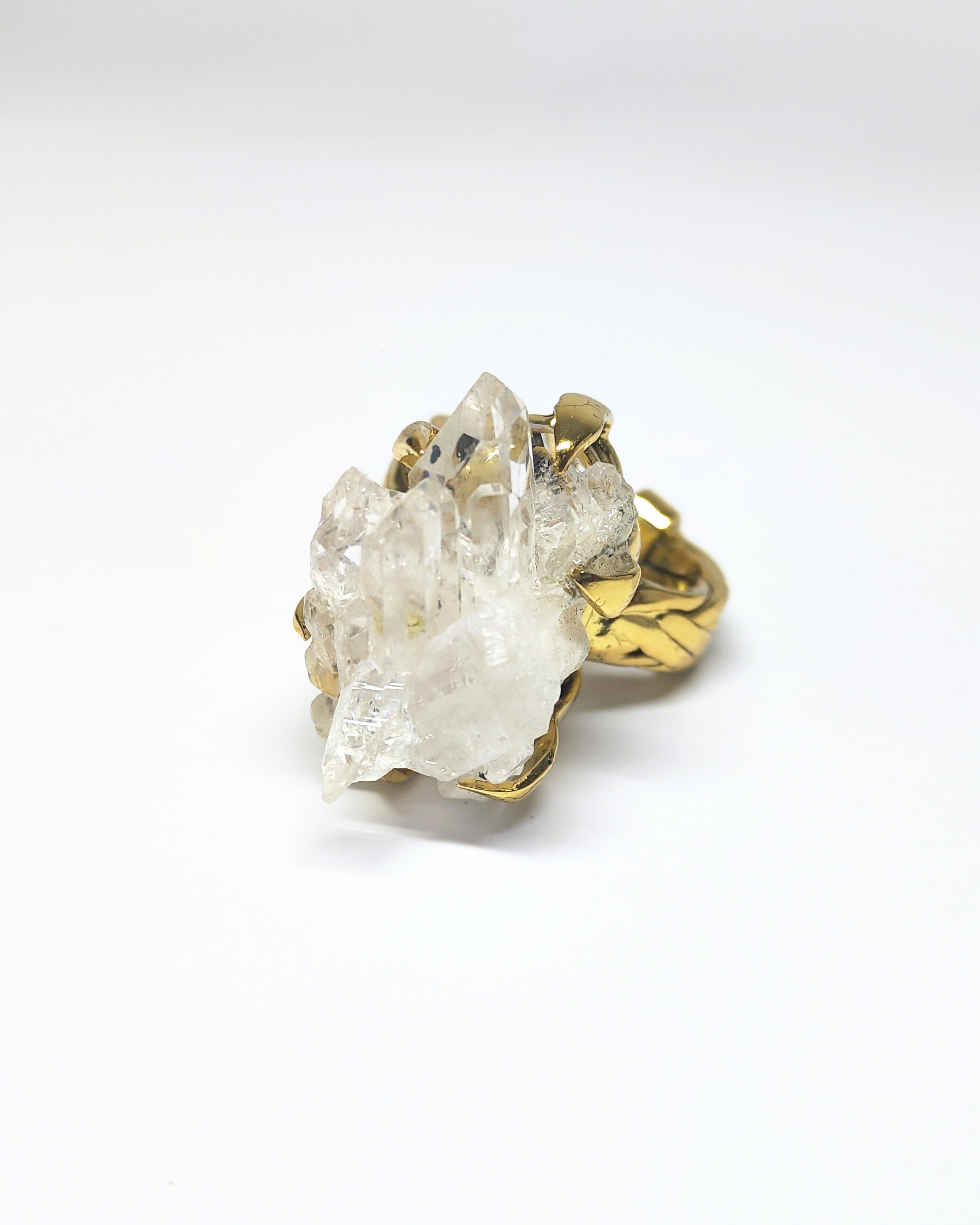 Crystal Cluster Woven Gold Brass Ring