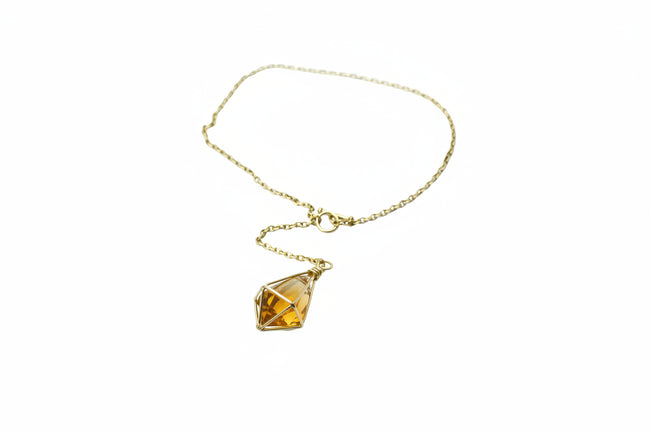 Hanging Citrine Raw Cage Brass Chain Necklace