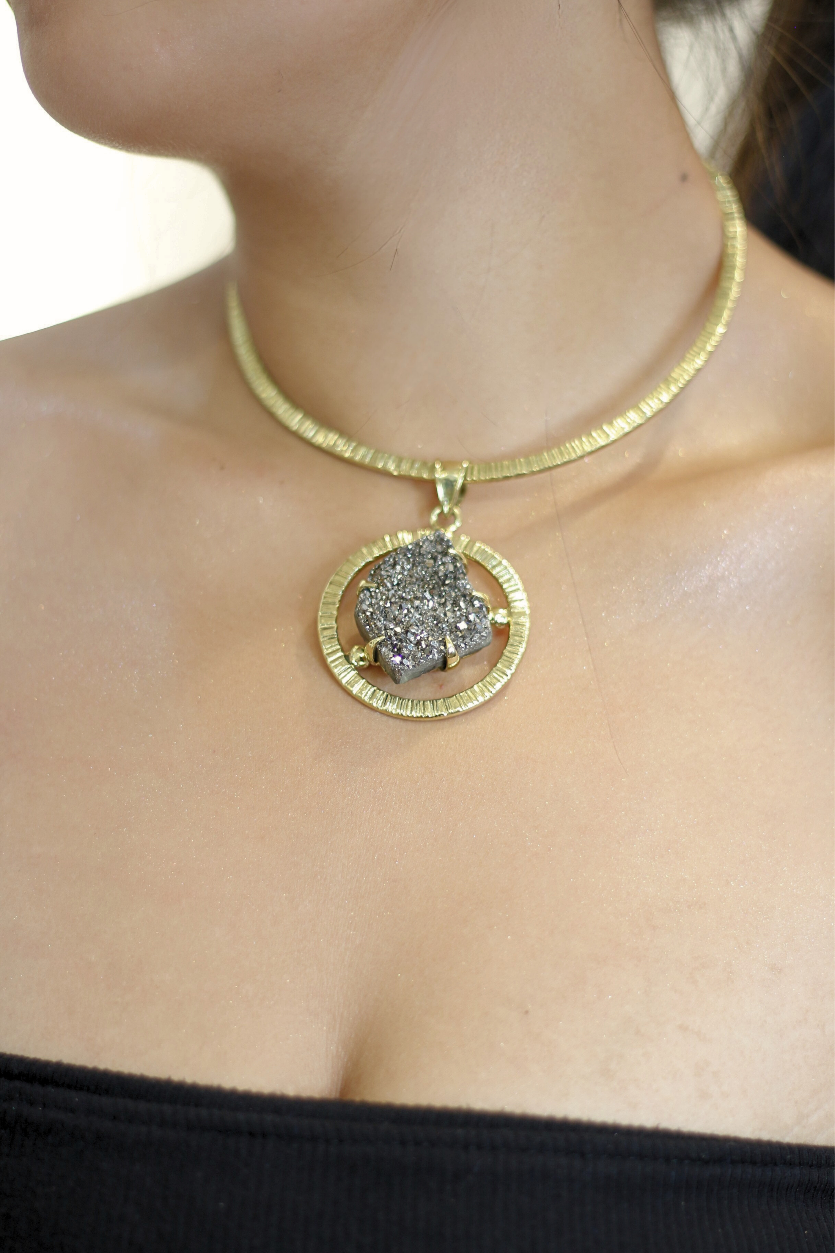 Raw Pyrite Crystal Pendant Necklace