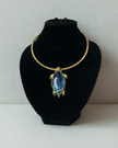 Blue Lace Agate Turtle Gold Brass Necklace