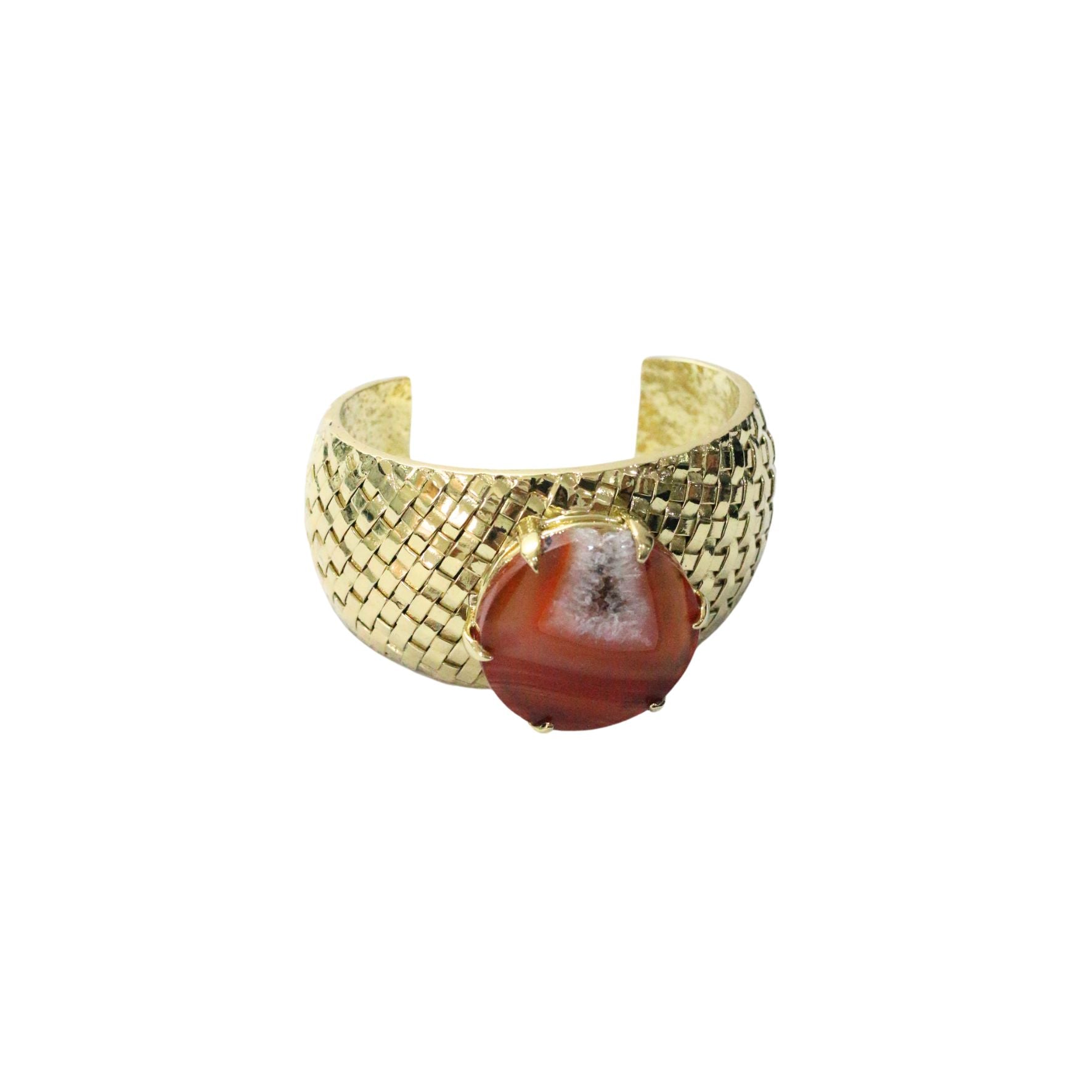 Brown Lace Agate With Brass Cuff