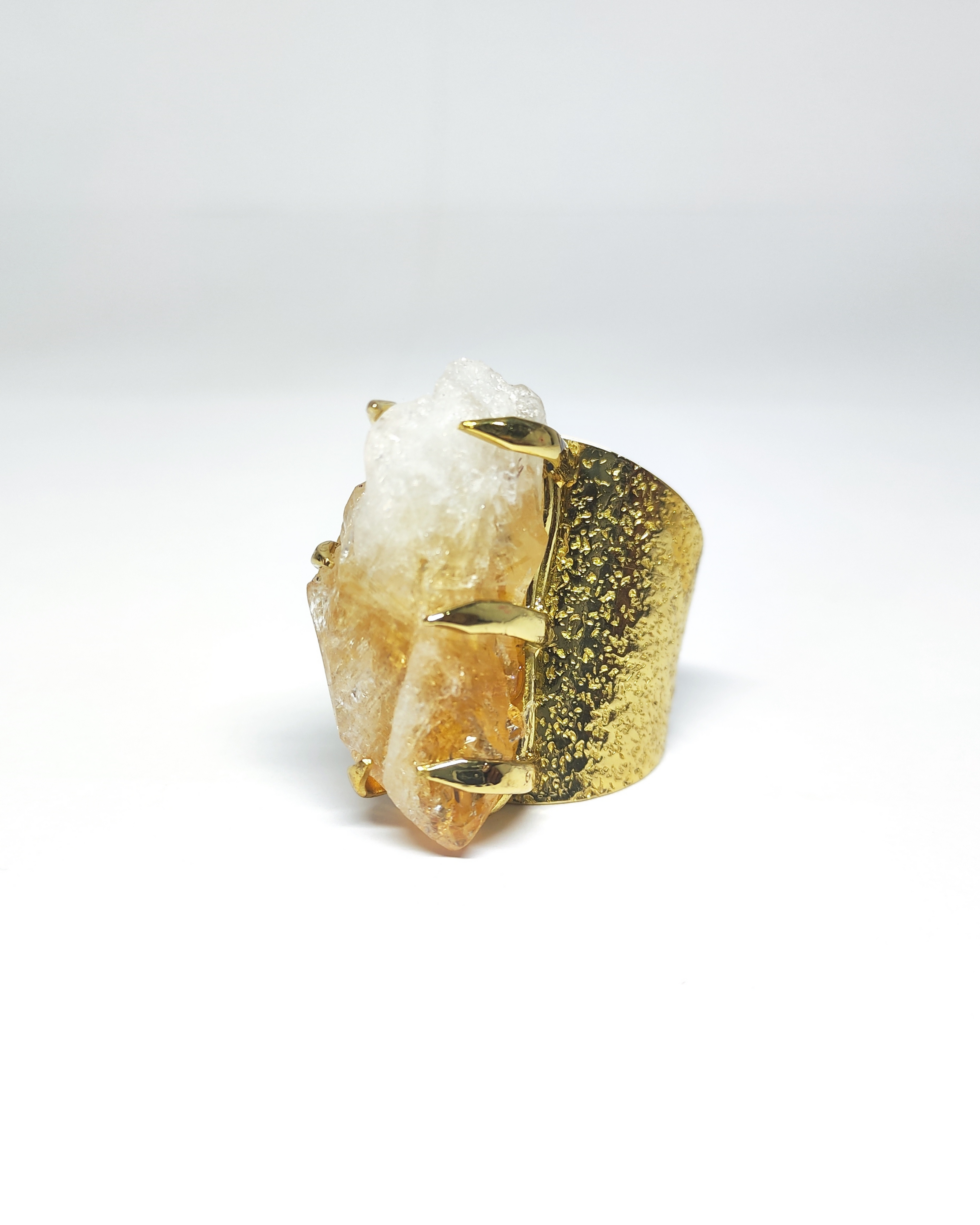 Citrine Raw Hammered Thick Gold Brass Ring