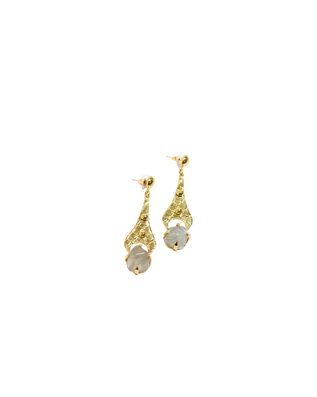 Clear Crystal  Quartz Eiffel Tower Stud Gold Brass Earrings