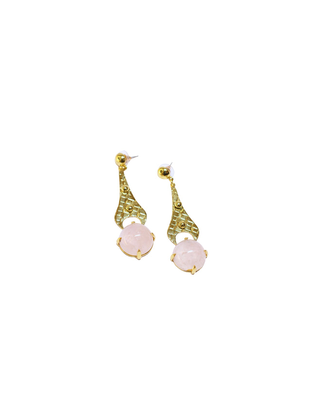 Rose Quartz Eiffel Tower Stud Gold Brass Earrings