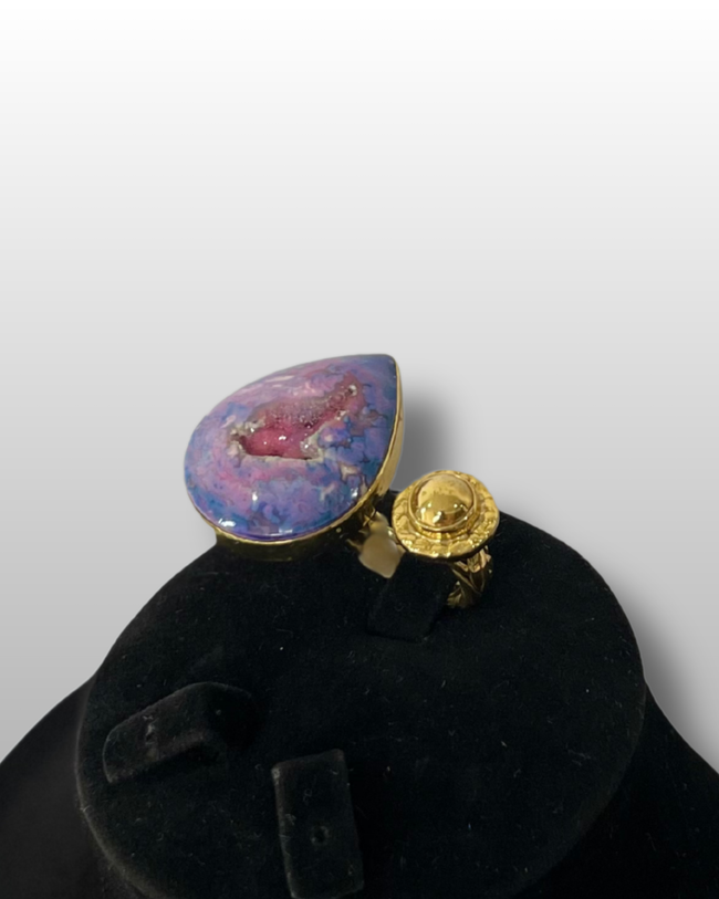 Purple Agate Druzy Eclipse Gold Brass Ring