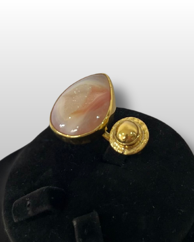 Rainbow Agate Druzy Eclipse Gold Brass Ring