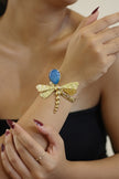 Blue Agate Druzy Dragonfly Gold Brass Woven Bangle