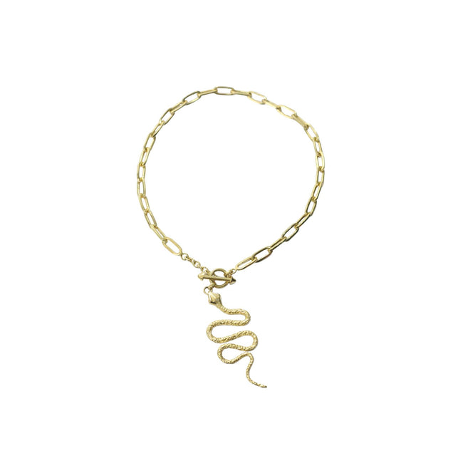 Snake Gold Brass With Chain Necklace