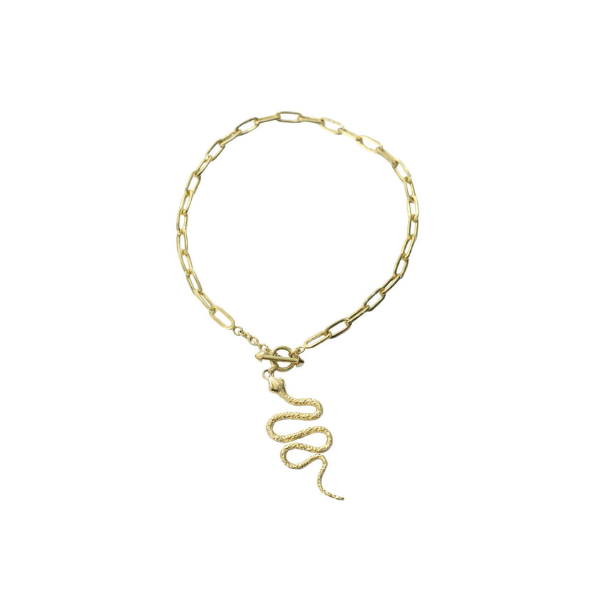 Snake Gold Brass With Chain Necklace