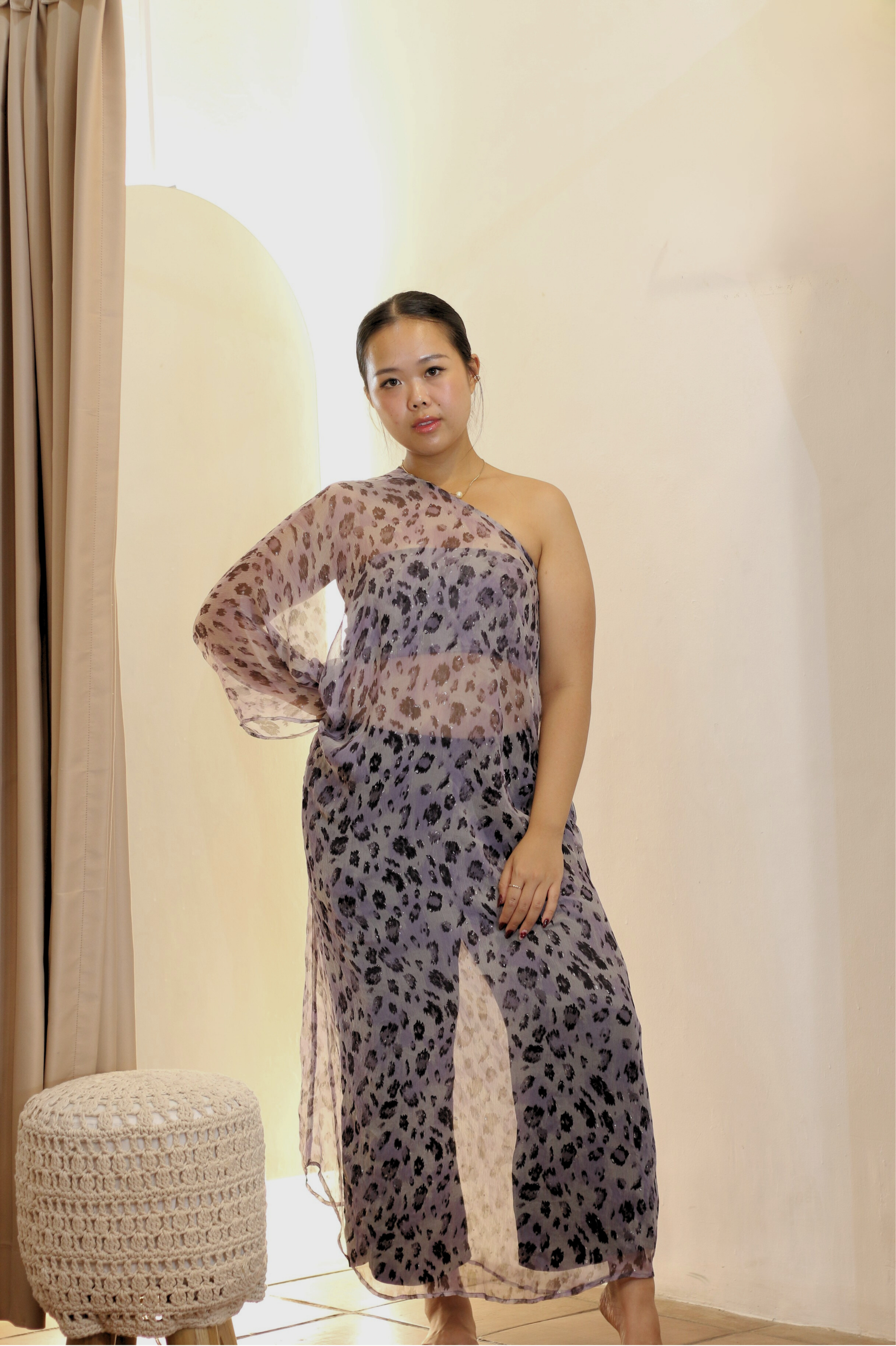 Ghost Leopard One Shoulder Kaftan