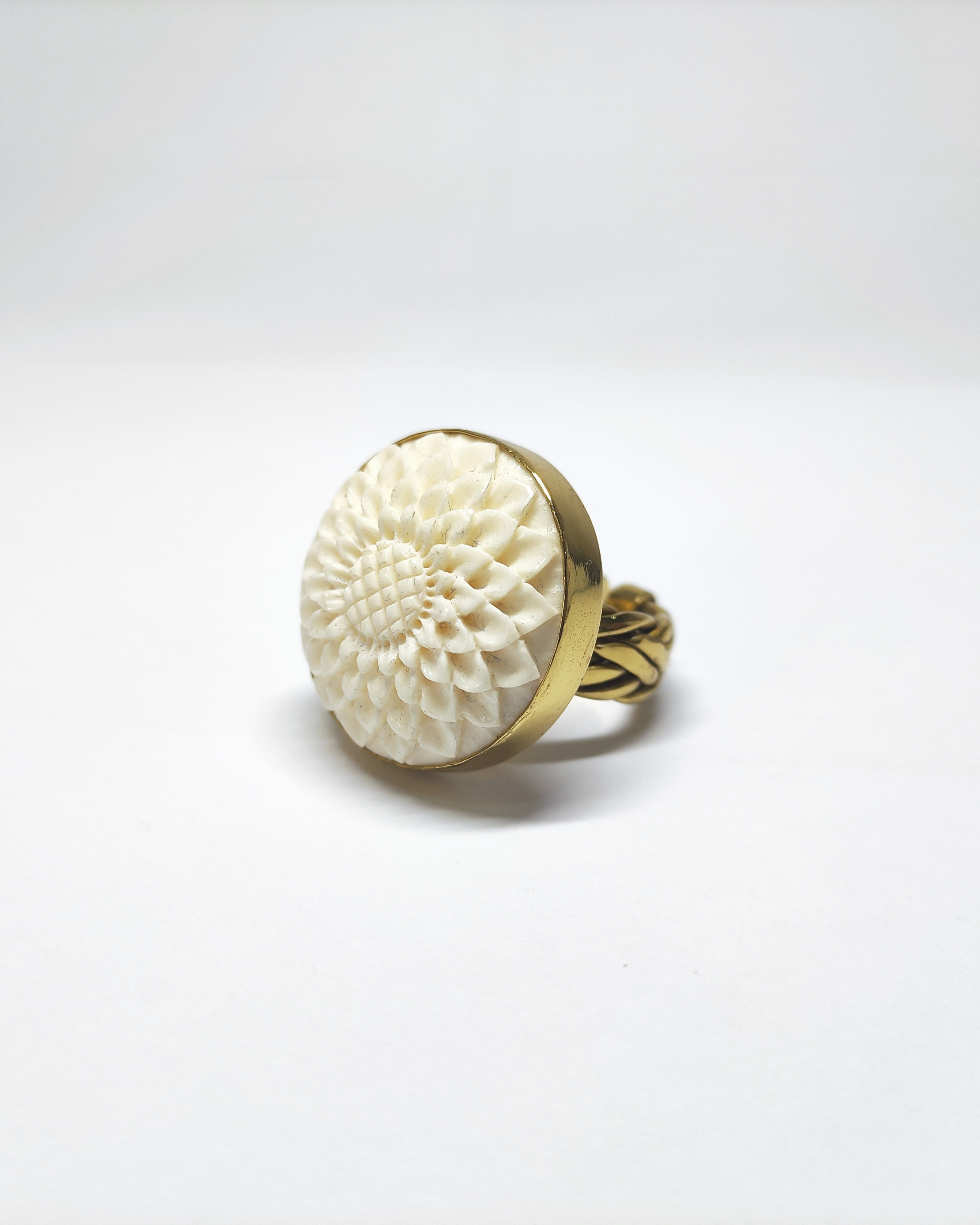 Sun Flower Sacred Ebony Balinese Cow Bone With Brass Ring