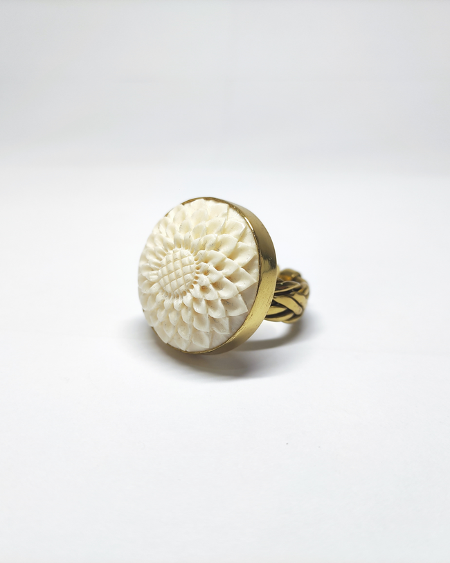 Sun Flower Sacred Ebony Balinese Cow Bone With Brass Ring