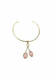 Teardrop 2 Rose Quartz With Brass Gold Necklace