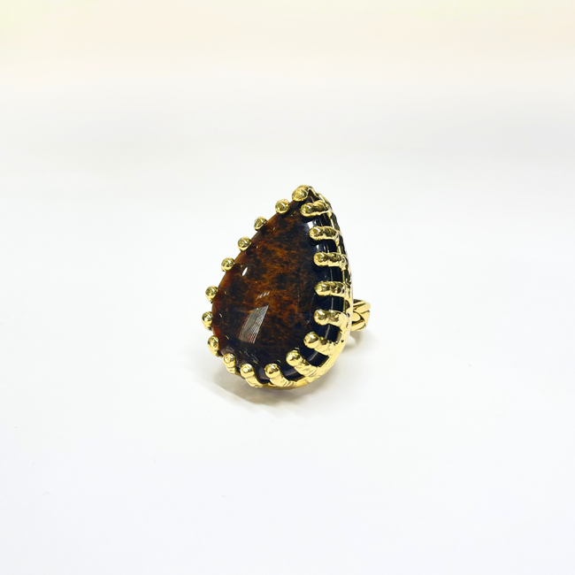 Sunburst Tiger Eye Gold Brass Ring