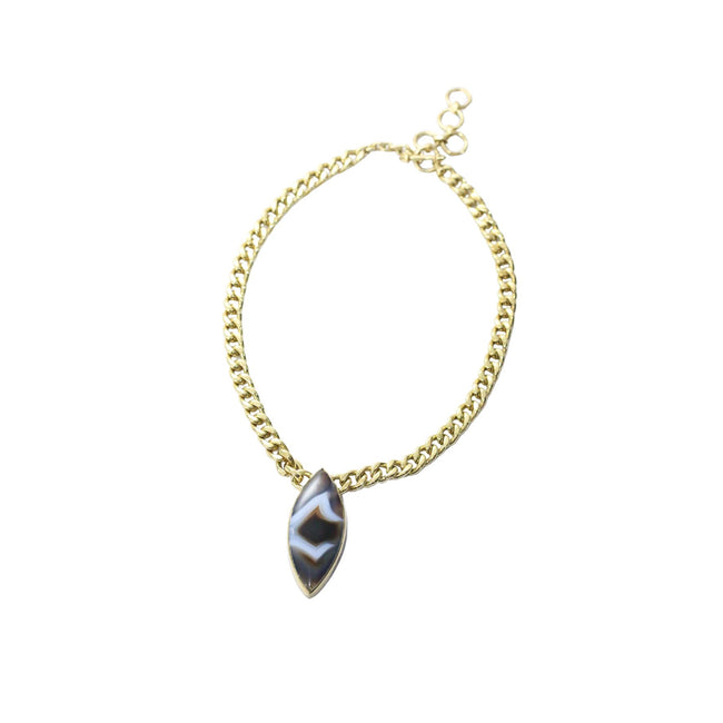Black Lace Agate With Gold Brass Chain Necklace
