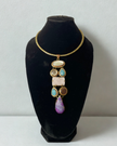 Seven Gemstone With Agate Druzy, M.O.P and Blue Aquamarine Gold Brass Necklace