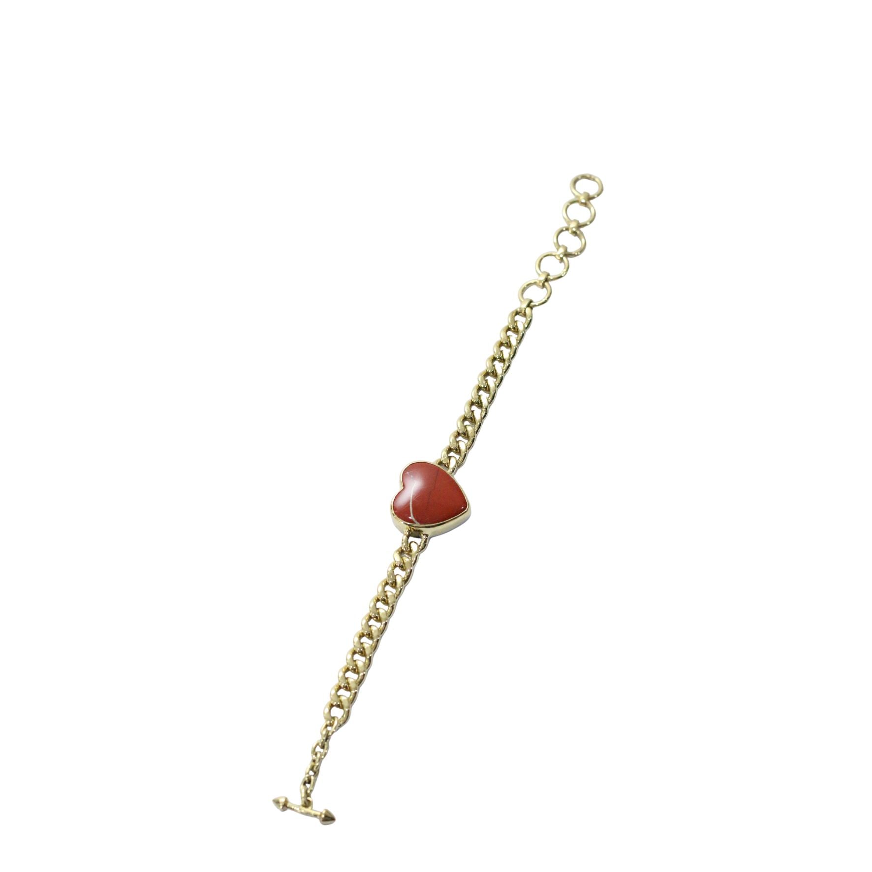 Red Carnelian  Heart  Gold Brass Chain Bracelet
