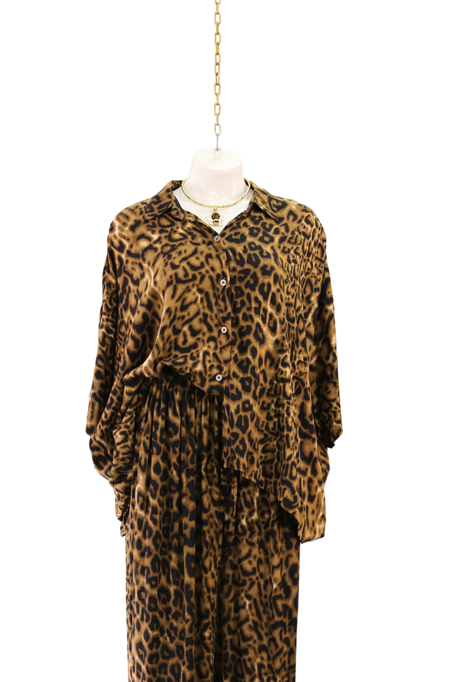 Leopard Shirt Set Brown