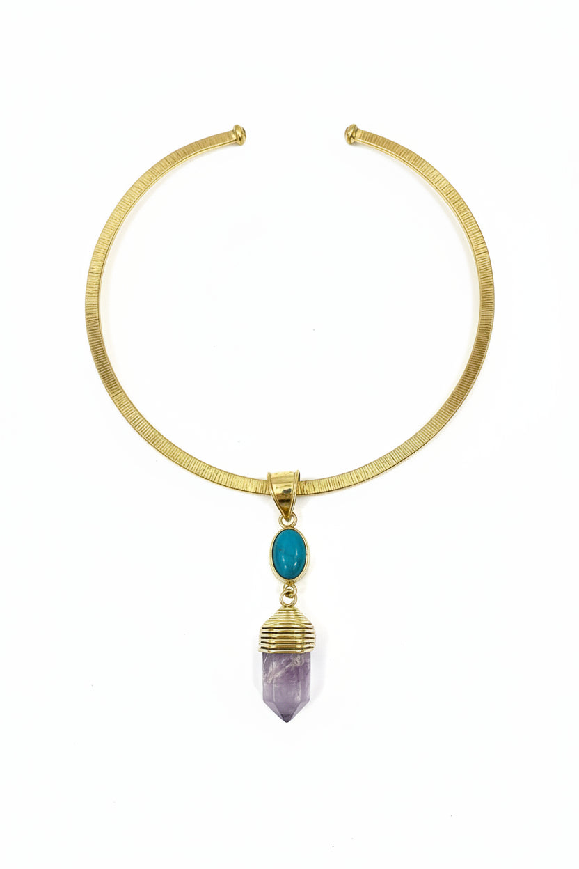 2 Gemstone with Brass Gold Necklace