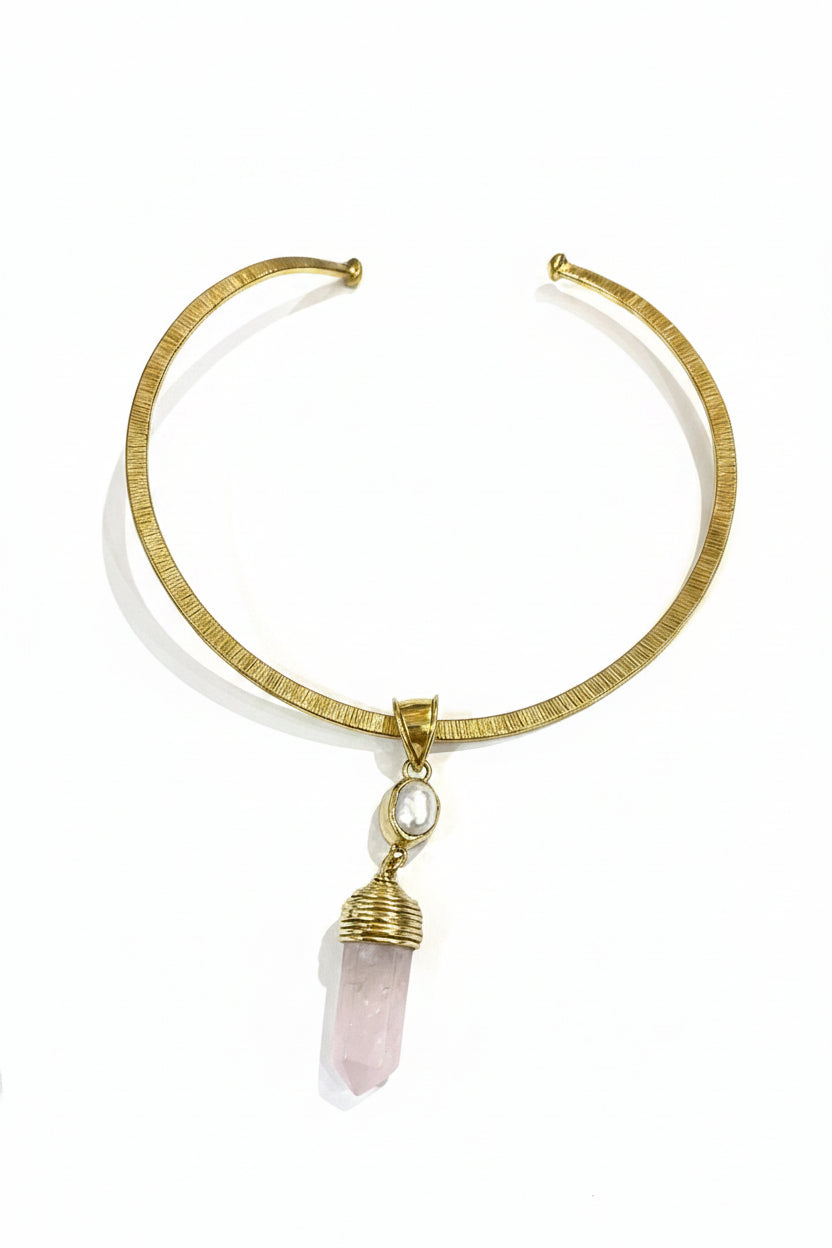 2 Gemstone with Brass Gold Necklace