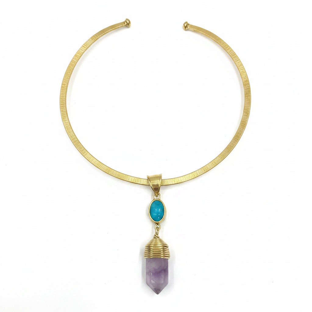 2 Gemstone with Brass Gold Necklace