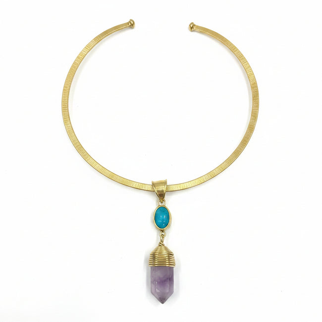 2 Gemstone with Brass Gold Necklace
