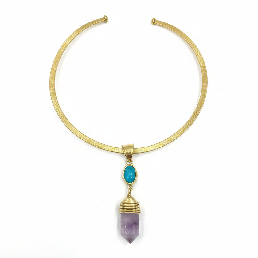 2 Gemstone with Brass Gold Necklace