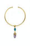 2 Gemstone with Brass Gold Necklace