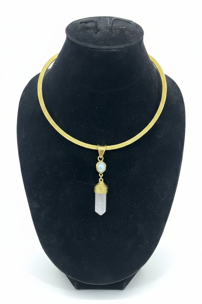 2 Gemstone with Brass Gold Necklace