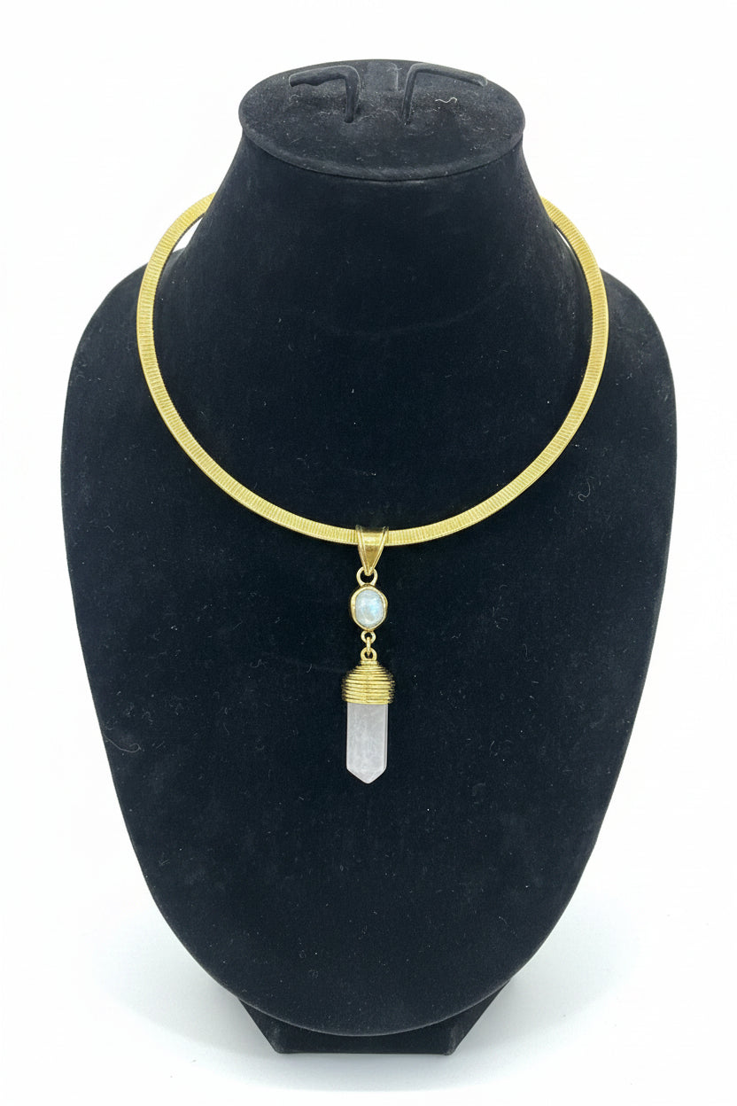 2 Gemstone with Brass Gold Necklace