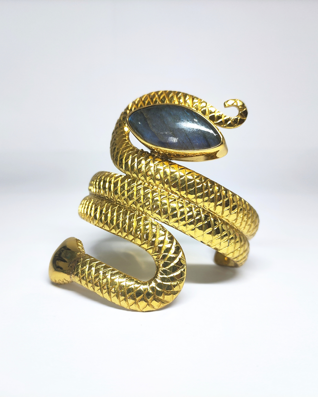 Labradorite Snake Gold Brass Bangle