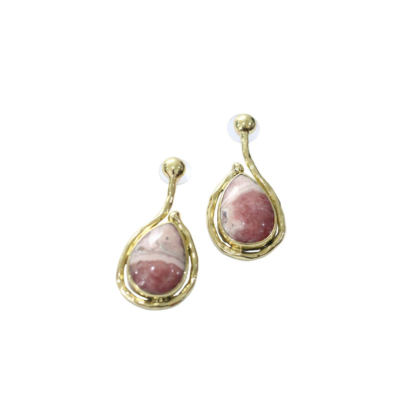 Rodhocrosite Gold Brass Stud Earrings