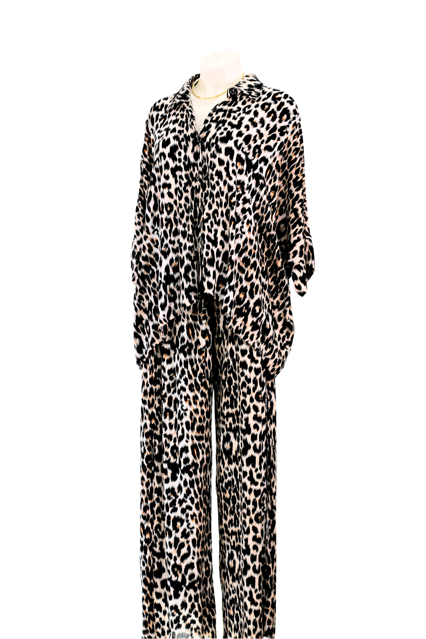 Leopard Shirt Set White