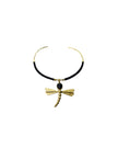 Dragonfly Black Agate With Gold Brass Necklace