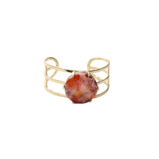 Brown Lace Agate With Gold  Brass Bangle / Cuff