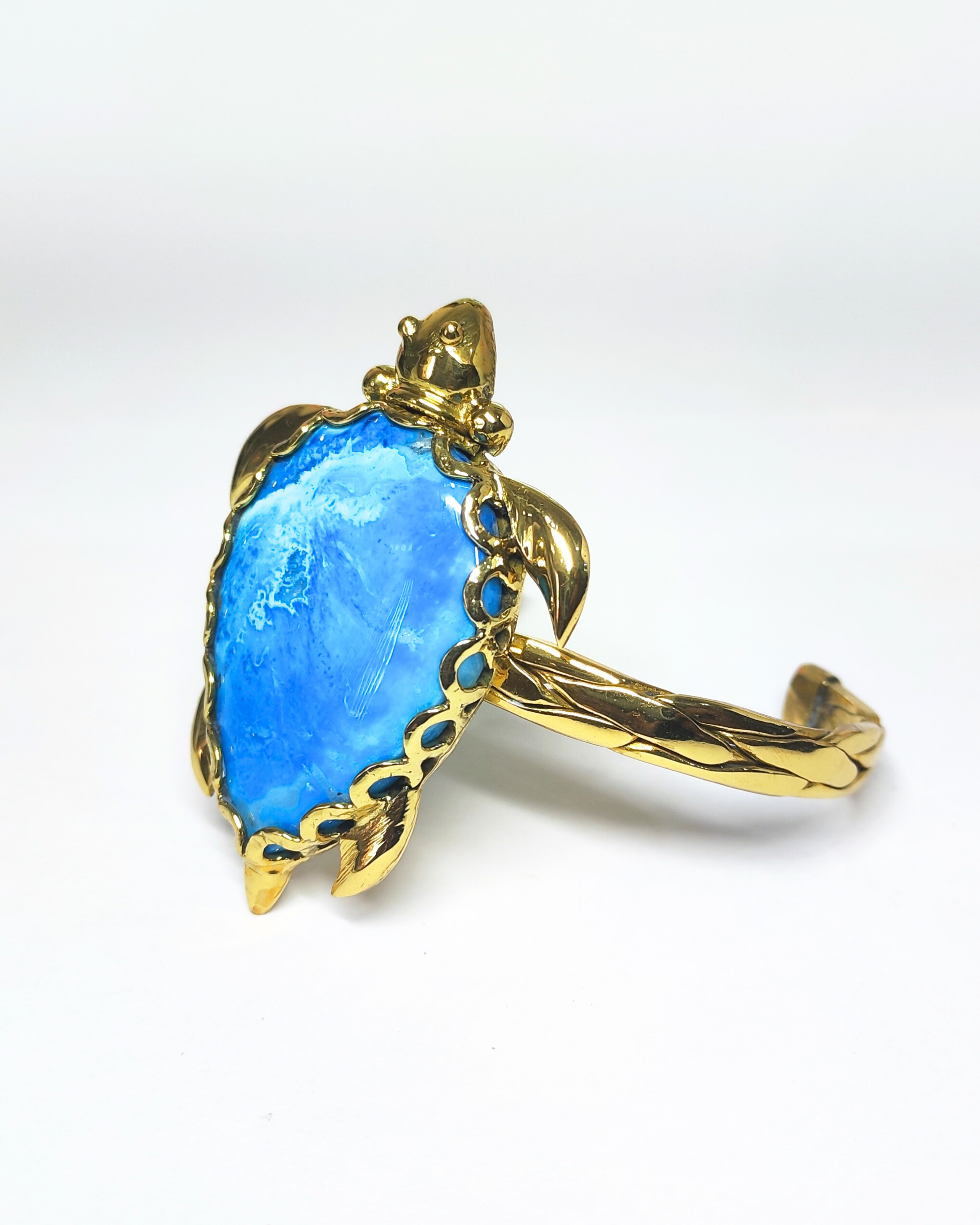 Blue Agate Druzy Turtle Woven Bangle