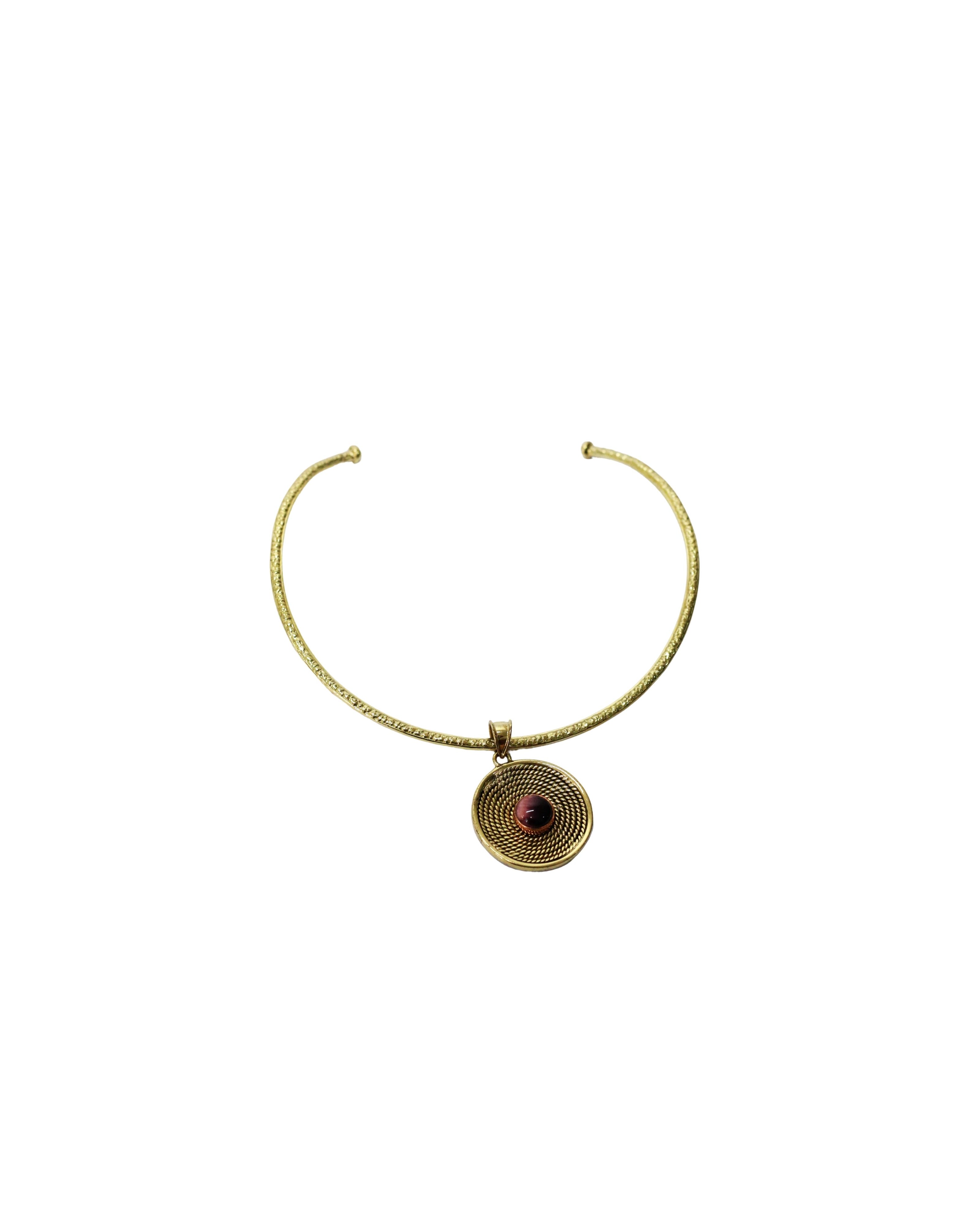 Purple Tiger Eye With Gold Brass Rope Circle Choker Necklace