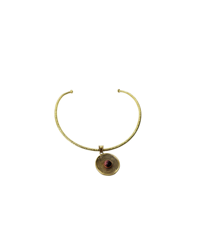 Purple Tiger Eye With Gold Brass Rope Circle Choker Necklace