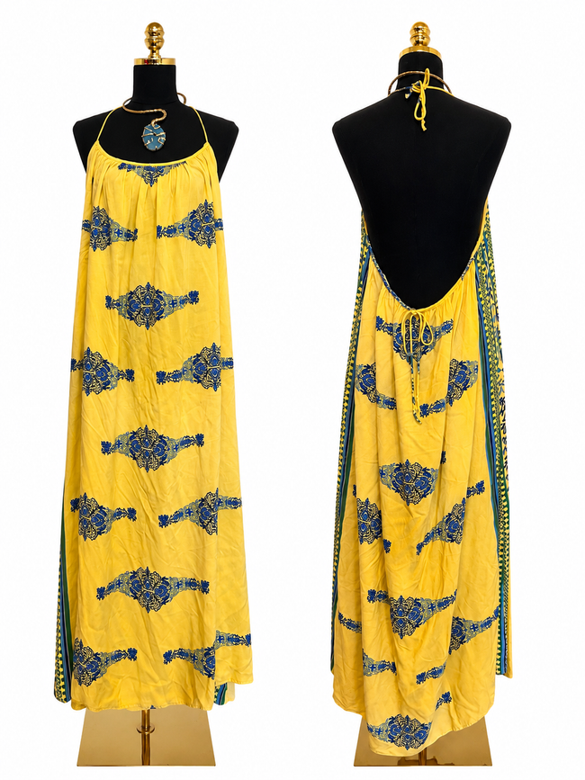 Yellow & Blue Halter Sundress