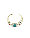 7 Gemstone Brass Choker Necklace with Prehnite, Red Jasper, Natural Druzy Quartz, And Blue Agate Druzy