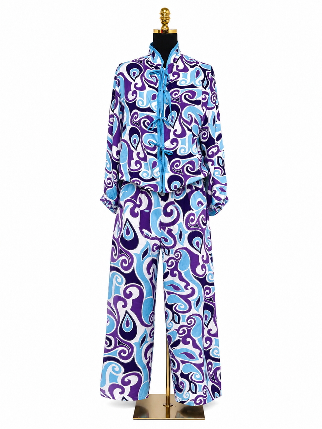 Blue Kimono Pajama 3 Piece Set