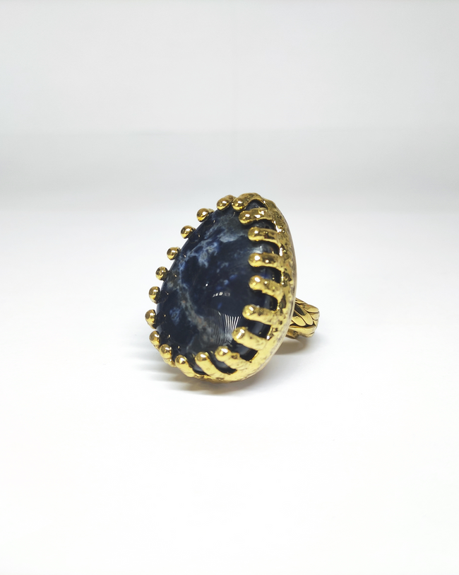 Sunburst Sodalite Woven Brass Ring