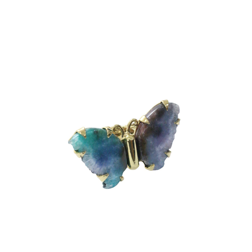 Butterfly Rainbow Agate Druzy With Gold Brass Ring