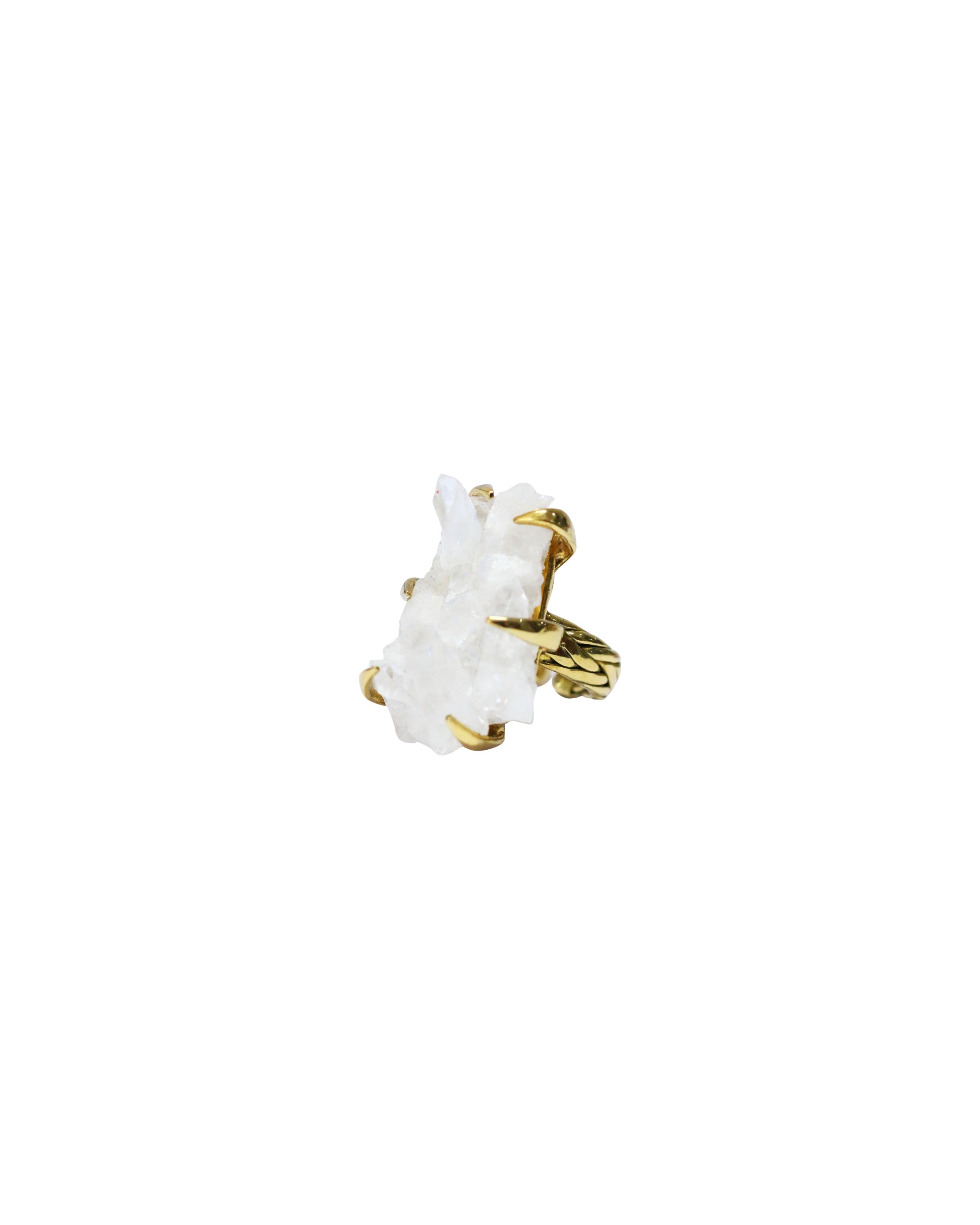Crystal Cluster Quartz With Woven Gold Brass Ring
