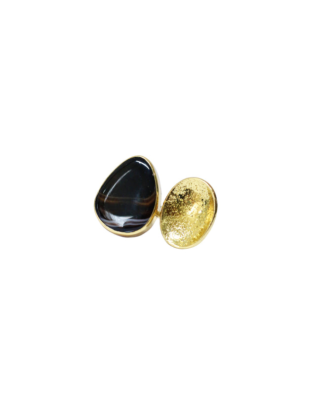 Black Lace Agate Eclipse Gold Brass Ring