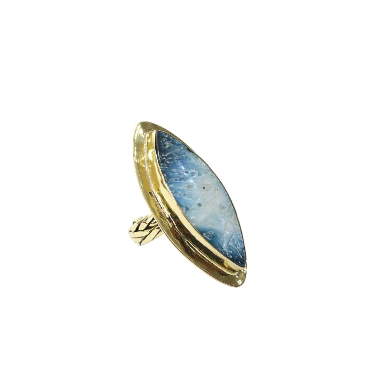 Blue Glacierite Woven Gold Brass Ring